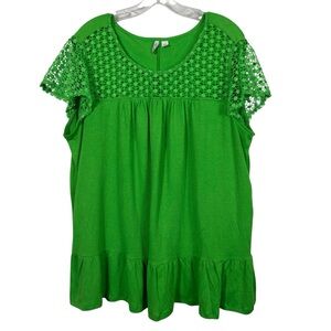Cato Bright Green Sheer Cutout Peplum Hem Peasant Top Blouse Plus Size 18/20